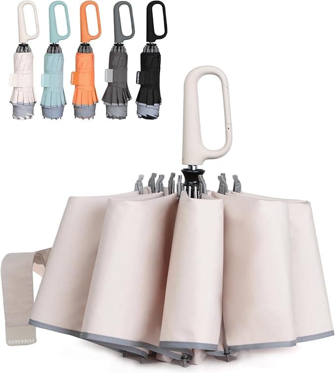 QWB TUMAAOTU Inverted Umbrella with Carabiner Handle, Wind Proof Umbrellas For Rain and Sun, 46 Inch Portable Reverse Folding UV Umbrella, Car Umbrella for Women Men